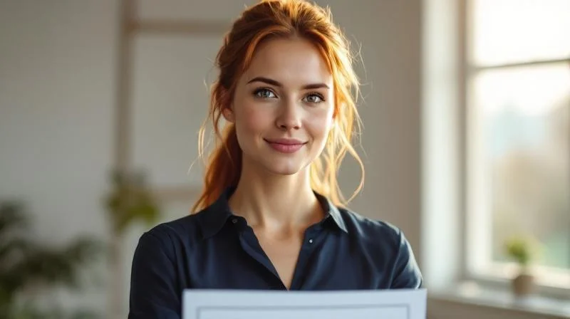 Frau feiert ihren IHK-Abschluss mit Urkunde in einem hellen Raum in Bamberg