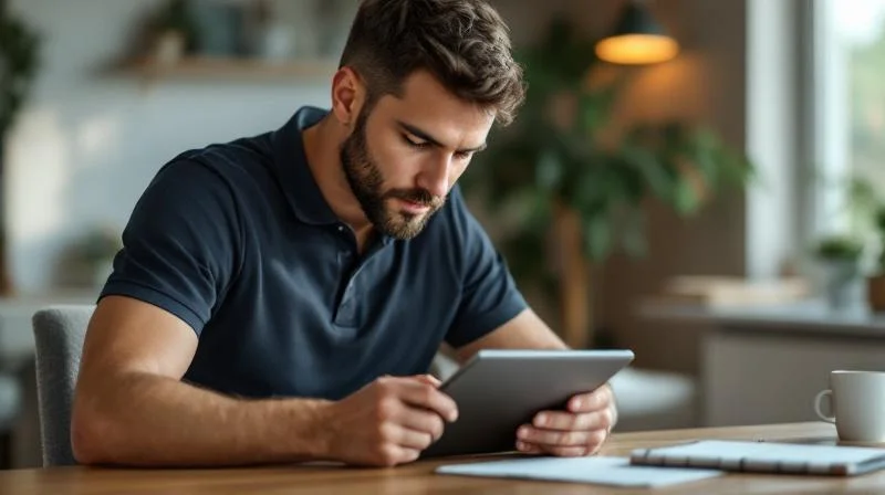 Mann arbeitet konzentriert am Laptop in einem modernen Buero in Bamberg